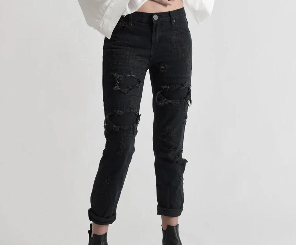 NWT One Teaspoon Sz26 Awesome Baggies Fox Black Low Waist Straight Leg Rip Jeans